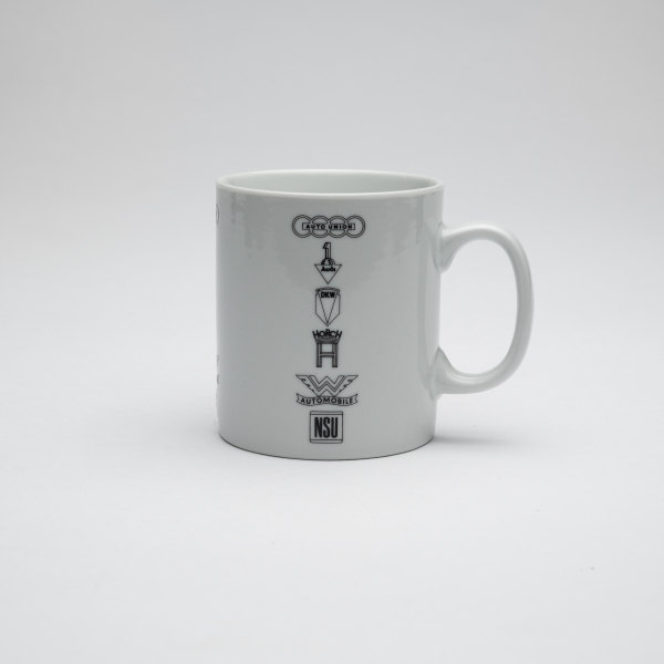 Audi Tradition Tasse Weiß mit 6 Traditionslogos Kaffeetasse Porzellan Becher Mug 